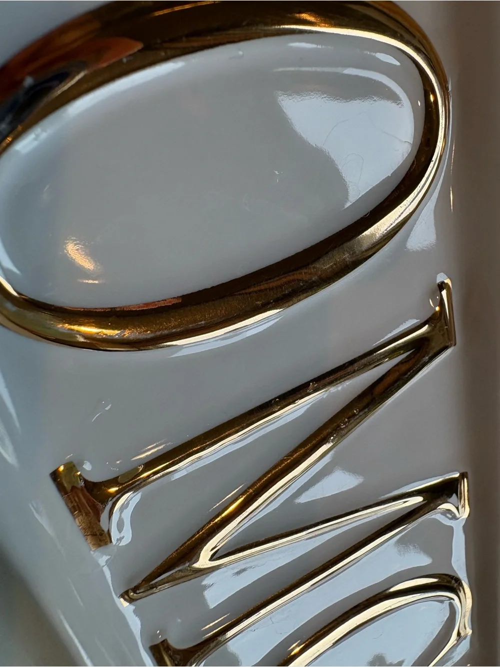 Pottery Barn White Ceramic Trinket Trays with Gold Lettering - OMG & LOL